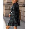 imageCUPSHE Women Fall Dresses Plaid Ruffle Hem V Neck Long Sleeve Button Holiday Tunic Mini DressGreen