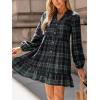 imageCUPSHE Women Fall Dresses Plaid Ruffle Hem V Neck Long Sleeve Button Holiday Tunic Mini DressGreen