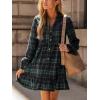 imageCUPSHE Women Fall Dresses Plaid Ruffle Hem V Neck Long Sleeve Button Holiday Tunic Mini DressGreen