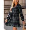 imageCUPSHE Women Fall Dresses Plaid Ruffle Hem V Neck Long Sleeve Button Holiday Tunic Mini DressGreen