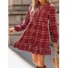 imageCUPSHE Women Fall Dresses Plaid Ruffle Hem V Neck Long Sleeve Button Holiday Tunic Mini DressRed