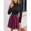 imageCUPSHE Womens Fall Dresses Long Sleeves Round Neck Casual Outfits A Line Work Belted Vacation Mini SundressBurgundy