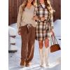 imageCUPSHE Womens Mini Fall Dresses Button Long Sleeves Plaid Belted Casual Short A Line Shirt DressBeigeBrown