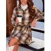 imageCUPSHE Womens Mini Fall Dresses Button Long Sleeves Plaid Belted Casual Short A Line Shirt DressBeigeBrown