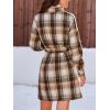 imageCUPSHE Womens Mini Fall Dresses Button Long Sleeves Plaid Belted Casual Short A Line Shirt DressBeigeBrown