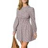 imageCUPSHE Womens Fall Plaid Dress Long Sleeve Smocked Mini Dress Mock Neck Flowy Babydoll Mini DressBrown White