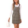 imageCUPSHE Womens Plaid Overall Dress Woven Scoop Neck Sleeveless Fall Pinafore Mini Dress with PocketsBrown