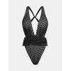 imageCUPSHE One Piece Swimsuit for Women Bathing Suit Cut Out Cross Back Tie Deep V Neck Ruched High CutBlackStripe