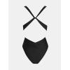 imageCUPSHE One Piece Swimsuit for Women Bathing Suit Cut Out Cross Back Tie Deep V Neck Ruched High CutBlackStripe