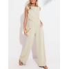 imageCUPSHE Summer Maxi Jumpsuit Round Neck Sleeveless Wide Leg One Piece Fall Outfit Pockets Fitted Overall Casual Maxi RomperApricot