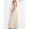 imageCUPSHE Summer Maxi Jumpsuit Round Neck Sleeveless Wide Leg One Piece Fall Outfit Pockets Fitted Overall Casual Maxi RomperApricot