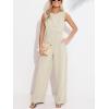 imageCUPSHE Summer Maxi Jumpsuit Round Neck Sleeveless Wide Leg One Piece Fall Outfit Pockets Fitted Overall Casual Maxi RomperApricot