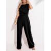 imageCUPSHE Summer Maxi Jumpsuit Round Neck Sleeveless Wide Leg One Piece Fall Outfit Pockets Fitted Overall Casual Maxi RomperBlack