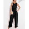 imageCUPSHE Summer Maxi Jumpsuit Round Neck Sleeveless Wide Leg One Piece Fall Outfit Pockets Fitted Overall Casual Maxi RomperBlack