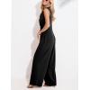 imageCUPSHE Summer Maxi Jumpsuit Round Neck Sleeveless Wide Leg One Piece Fall Outfit Pockets Fitted Overall Casual Maxi RomperBlack