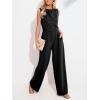 imageCUPSHE Summer Maxi Jumpsuit Round Neck Sleeveless Wide Leg One Piece Fall Outfit Pockets Fitted Overall Casual Maxi RomperBlack