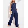 imageCUPSHE Summer Maxi Jumpsuit Round Neck Sleeveless Wide Leg One Piece Fall Outfit Pockets Fitted Overall Casual Maxi RomperNavy Blue