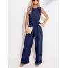 imageCUPSHE Summer Maxi Jumpsuit Round Neck Sleeveless Wide Leg One Piece Fall Outfit Pockets Fitted Overall Casual Maxi RomperNavy Blue