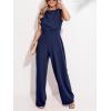 imageCUPSHE Summer Maxi Jumpsuit Round Neck Sleeveless Wide Leg One Piece Fall Outfit Pockets Fitted Overall Casual Maxi RomperNavy Blue