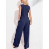 imageCUPSHE Summer Maxi Jumpsuit Round Neck Sleeveless Wide Leg One Piece Fall Outfit Pockets Fitted Overall Casual Maxi RomperNavy Blue
