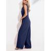 imageCUPSHE Summer Maxi Jumpsuit Round Neck Sleeveless Wide Leg One Piece Fall Outfit Pockets Fitted Overall Casual Maxi RomperNavy Blue