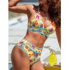 imageCUPSHE Womens Bikini Set High Waisted Two Piece Swimsuit V Neck Color Block Bathing Suit Crisscross Back Self TieLight YellowFloral