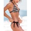 imageCUPSHE Womens Bikini Set Two Piece Swimsuits V Neck Halter Strap Back Hook Bathing Suit Mid Rise Side Tie SwimwearBlackBeige Stripe