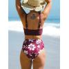 imageCUPSHE Womens Bikini Sets High Waisted Two Piece Swimsuit V Neck Front Wrap Adjustable Straps Ruched Bottom SwimwearBurgandy Red  Floral