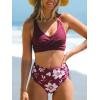 imageCUPSHE Womens Bikini Sets High Waisted Two Piece Swimsuit V Neck Front Wrap Adjustable Straps Ruched Bottom SwimwearBurgandy Red  Floral