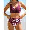 imageCUPSHE Womens Bikini Sets High Waisted Two Piece Swimsuit V Neck Front Wrap Adjustable Straps Ruched Bottom SwimwearBurgandy Red  Floral