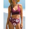 imageCUPSHE Womens Bikini Sets High Waisted Two Piece Swimsuit V Neck Front Wrap Adjustable Straps Ruched Bottom SwimwearBurgandy Red  Floral
