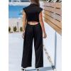 imageCUPSHE Womens Cap Sleeve Jumpsuits Dressy One Piece V Neck Buttons Down Collar Wide Leg Pants JumpsuitBlack