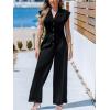 imageCUPSHE Womens Cap Sleeve Jumpsuits Dressy One Piece V Neck Buttons Down Collar Wide Leg Pants JumpsuitBlack