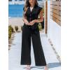 imageCUPSHE Womens Cap Sleeve Jumpsuits Dressy One Piece V Neck Buttons Down Collar Wide Leg Pants JumpsuitBlack