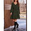 imageCUPSHE Womens Fall Sweater Dress Long Sleeve V Neck Waist Tie Casual Ruffle Mini DressGreen