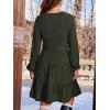 imageCUPSHE Womens Fall Sweater Dress Long Sleeve V Neck Waist Tie Casual Ruffle Mini DressGreen