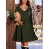 imageCUPSHE Womens Fall Sweater Dress Long Sleeve V Neck Waist Tie Casual Ruffle Mini DressGreen