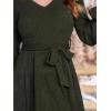 imageCUPSHE Womens Fall Sweater Dress Long Sleeve V Neck Waist Tie Casual Ruffle Mini DressGreen