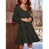 imageCUPSHE Womens Fall Sweater Dress Long Sleeve V Neck Waist Tie Casual Ruffle Mini DressGreen