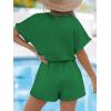 imageCUPSHE Womens Romper Knit V Neck Short Sleeves Drawstring Waist Straight leg Outfit Casual DressyEmerald Green