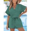 imageCUPSHE Womens Romper Knit V Neck Short Sleeves Drawstring Waist Straight leg Outfit Casual DressyTeal Green