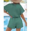 imageCUPSHE Womens Romper Knit V Neck Short Sleeves Drawstring Waist Straight leg Outfit Casual DressyTeal Green