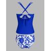 imageCUPSHE Womens Tankini Sets Two Piece Swimsuit Scoop Neck V Cut Double Straps Self Tied Bathing Suit Ruched TummyCobalt BlueWhite Floral