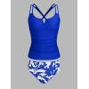 imageCUPSHE Womens Tankini Sets Two Piece Swimsuit Scoop Neck V Cut Double Straps Self Tied Bathing Suit Ruched TummyCobalt BlueWhite Floral