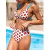imageCUPSHE Womens Two Piece Bikini Sets High Waisted V Neck Bathing Suits Stitching Back Self Tie Wide Adjustable StrapsBlueRed Floral