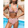 imageCUPSHE Womens Two Piece Bikini Sets High Waisted V Neck Bathing Suits Stitching Back Self Tie Wide Adjustable StrapsBlueRed Floral