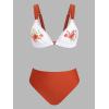 imageCUPSHE Womens Two Piece Bikini Sets High Waisted V Neck Bathing Suits Stitching Back Self Tie Wide Adjustable StrapsRustOrange Floral
