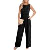 imageCUPSHE Summer Maxi Jumpsuit Round Neck Sleeveless Wide Leg One Piece Fall Outfit Pockets Fitted Overall Casual Maxi RomperBlack