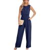imageCUPSHE Summer Maxi Jumpsuit Round Neck Sleeveless Wide Leg One Piece Fall Outfit Pockets Fitted Overall Casual Maxi RomperNavy Blue
