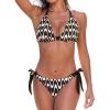 imageCUPSHE Womens Bikini Set Two Piece Swimsuits V Neck Halter Strap Back Hook Bathing Suit Mid Rise Side Tie SwimwearBlackBeige Stripe